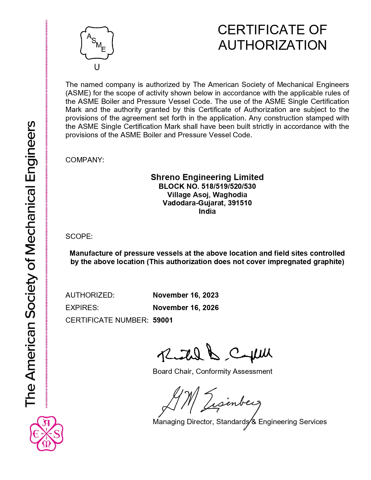 ASME Certificates